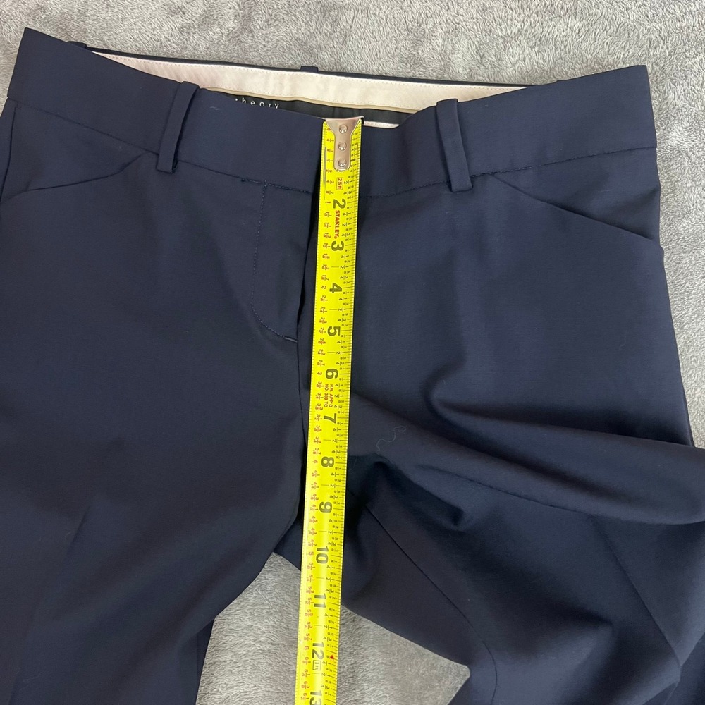 Theory Dress Pants Womens 6 Pleated Navy Wool Low Rise Wide Leg Career - Picture 9 of 10